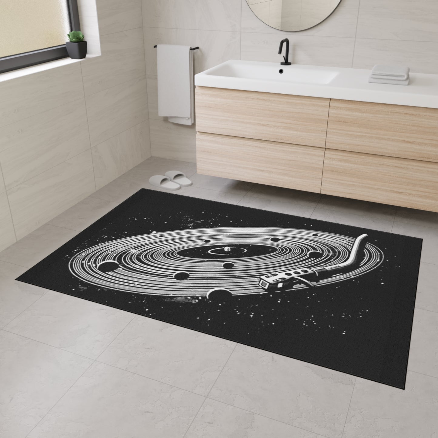 Space-Themed Heavy Duty Floor Mat Vinyl Record Art Decor, Galaxy Rug, Cosmic DJ