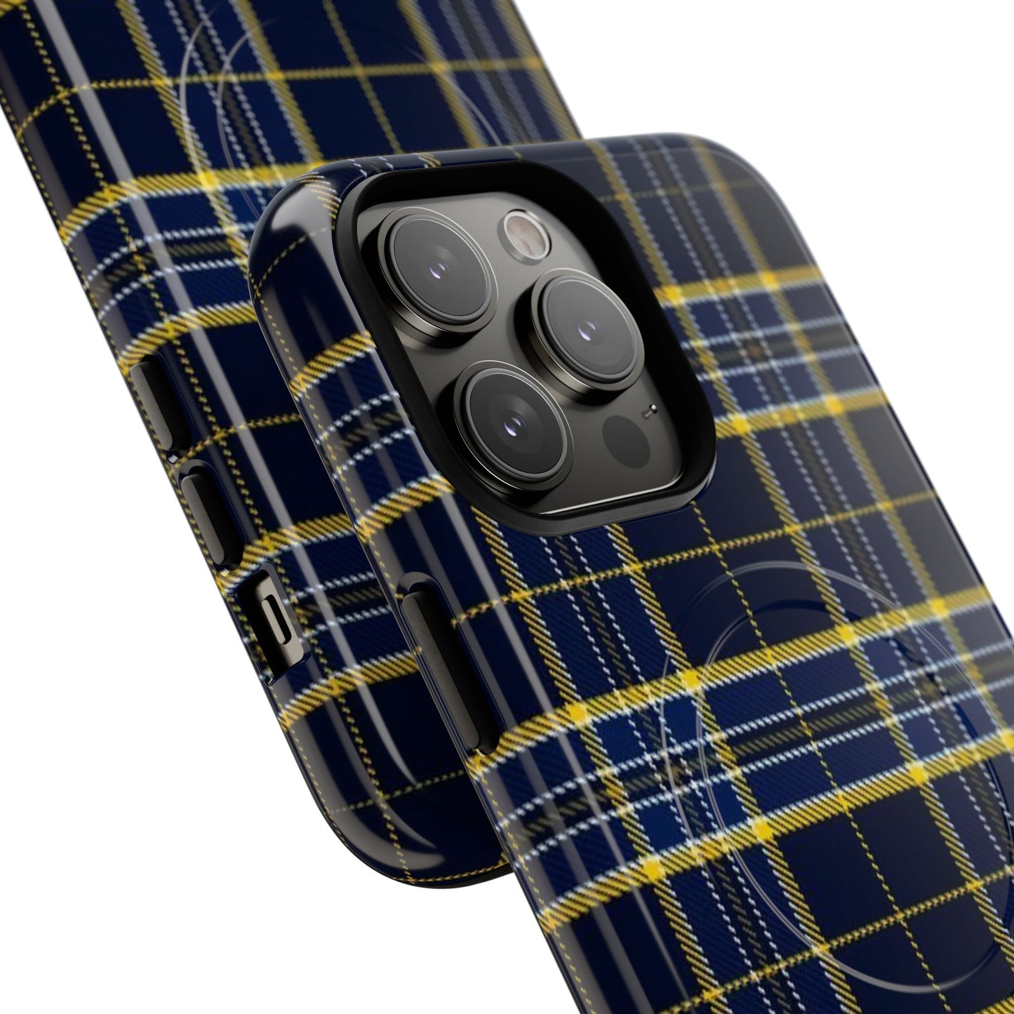 Navy Yellow Plaid Phone Case Tough Magnetic Case | Plaid iPhone Cover