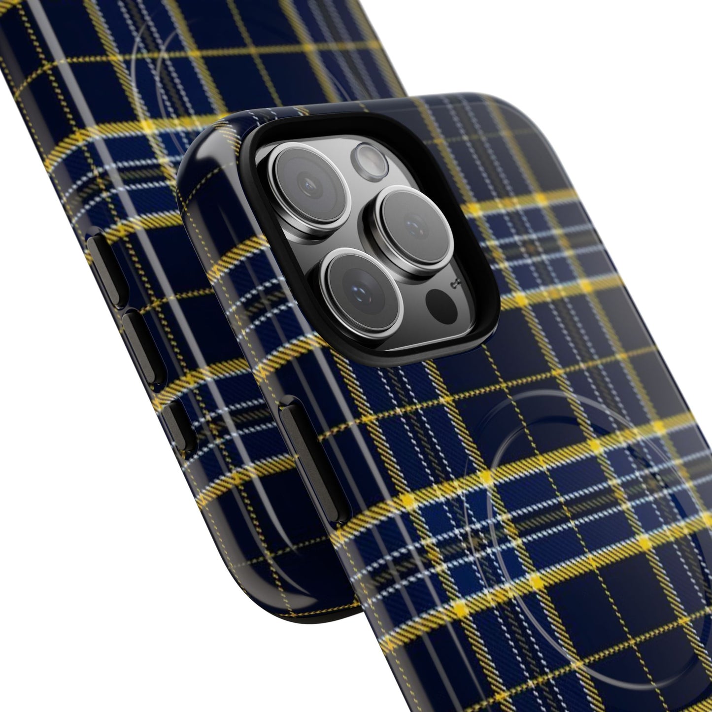 Navy Yellow Plaid Phone Case Tough Magnetic Case | Plaid iPhone Cover