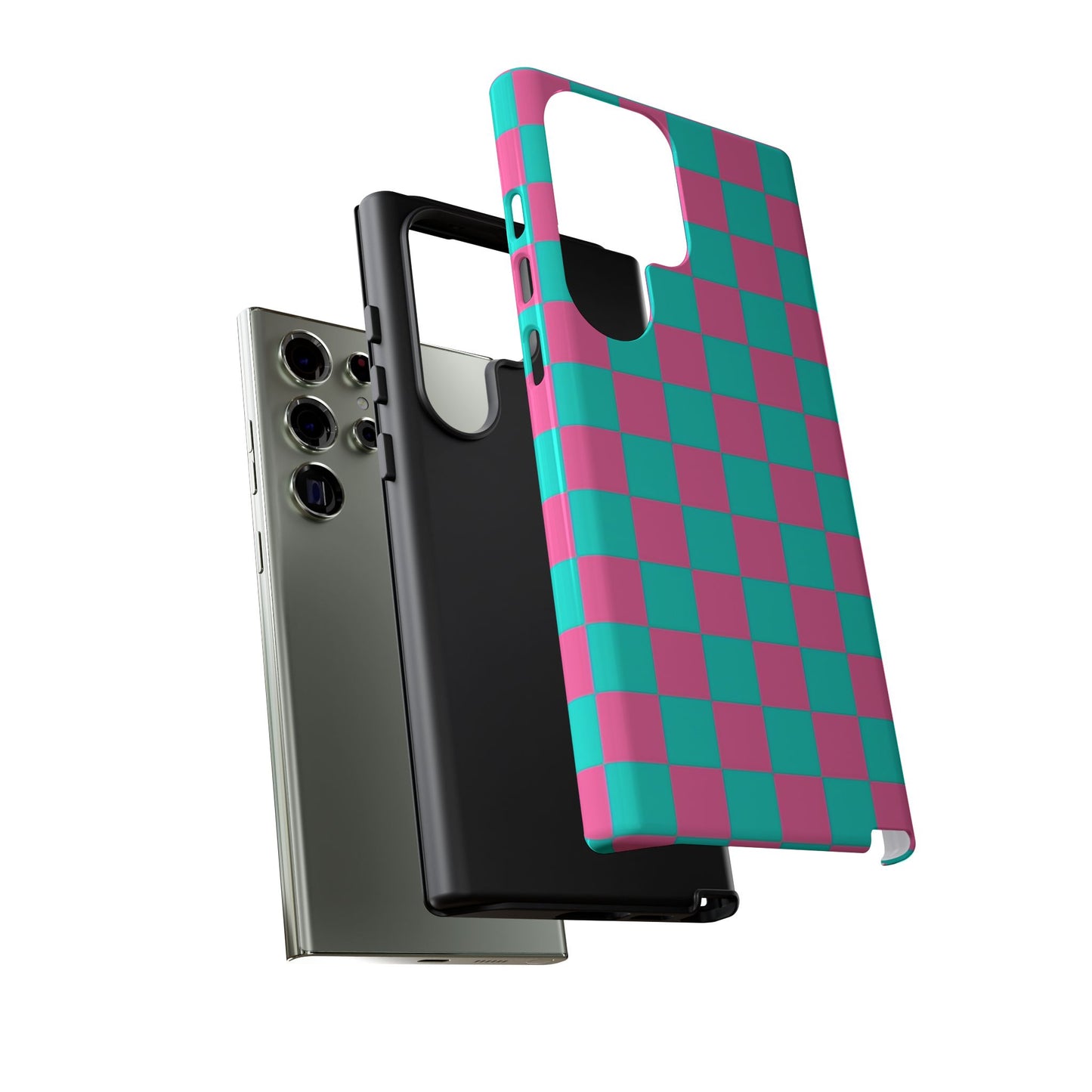 Hot Pink And Teal Checker Pattern Tough Case for iPhone, Galaxy Phones and Google Pixel