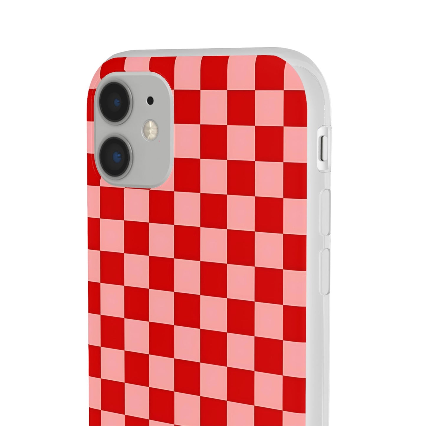 Red Checkerboard TPU Soft Flexi Phone Case — Retro Red & Pink Plaid Protective Cover
