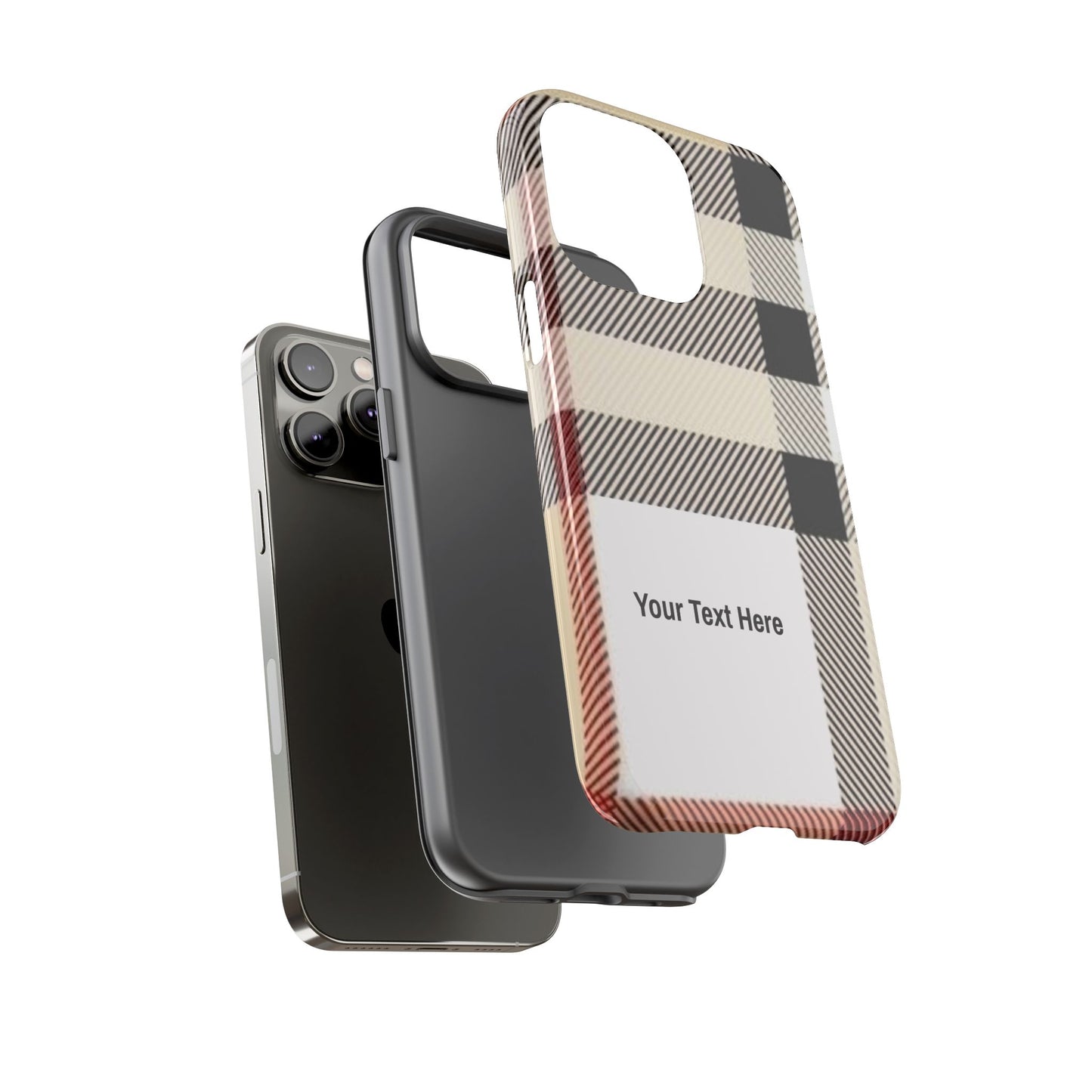 Beige Plaid Personalized Name/Initial Tough Cases For iPhones, Galaxy And Google Pixel