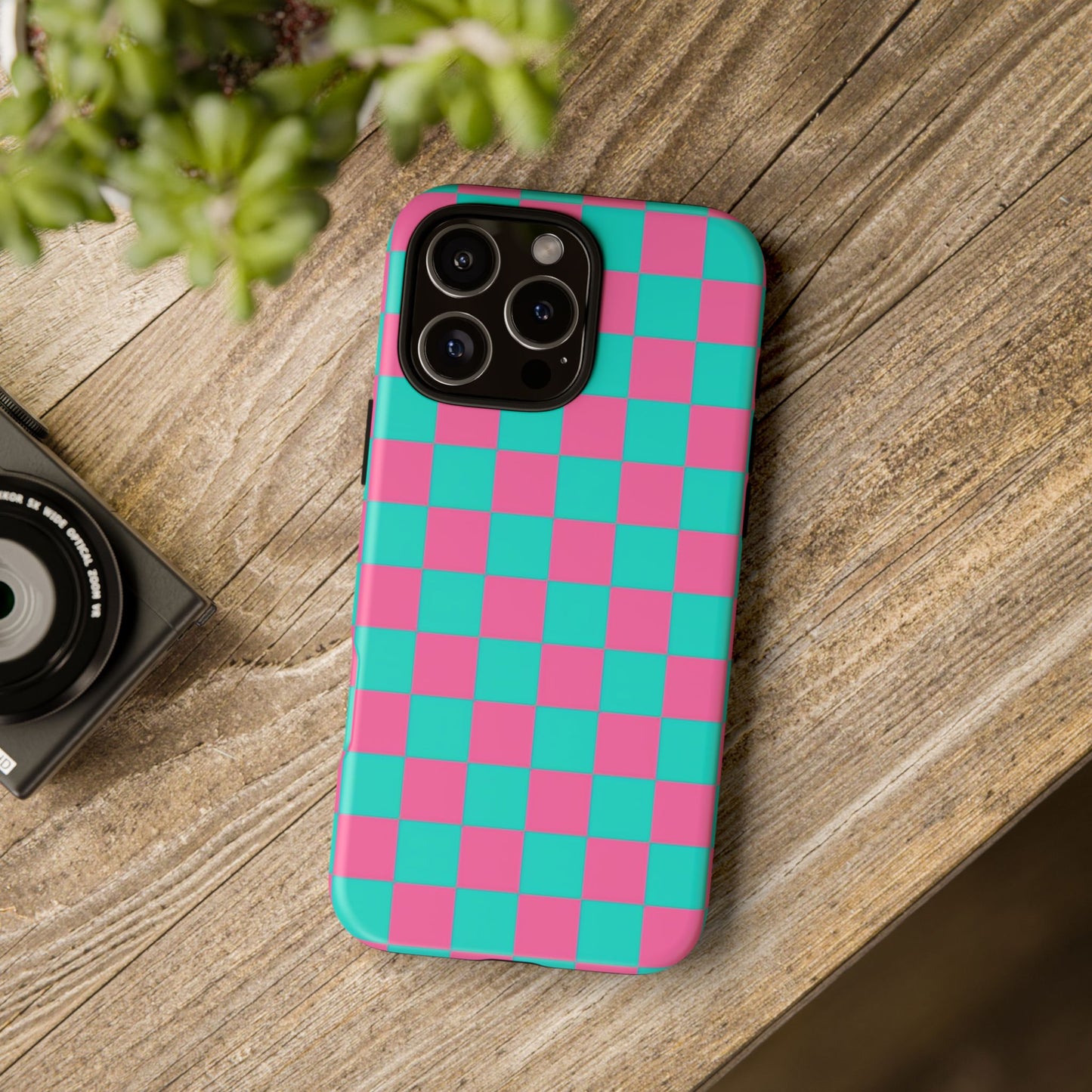 Hot Pink And Teal Checker Pattern Tough Case for iPhone, Galaxy Phones and Google Pixel