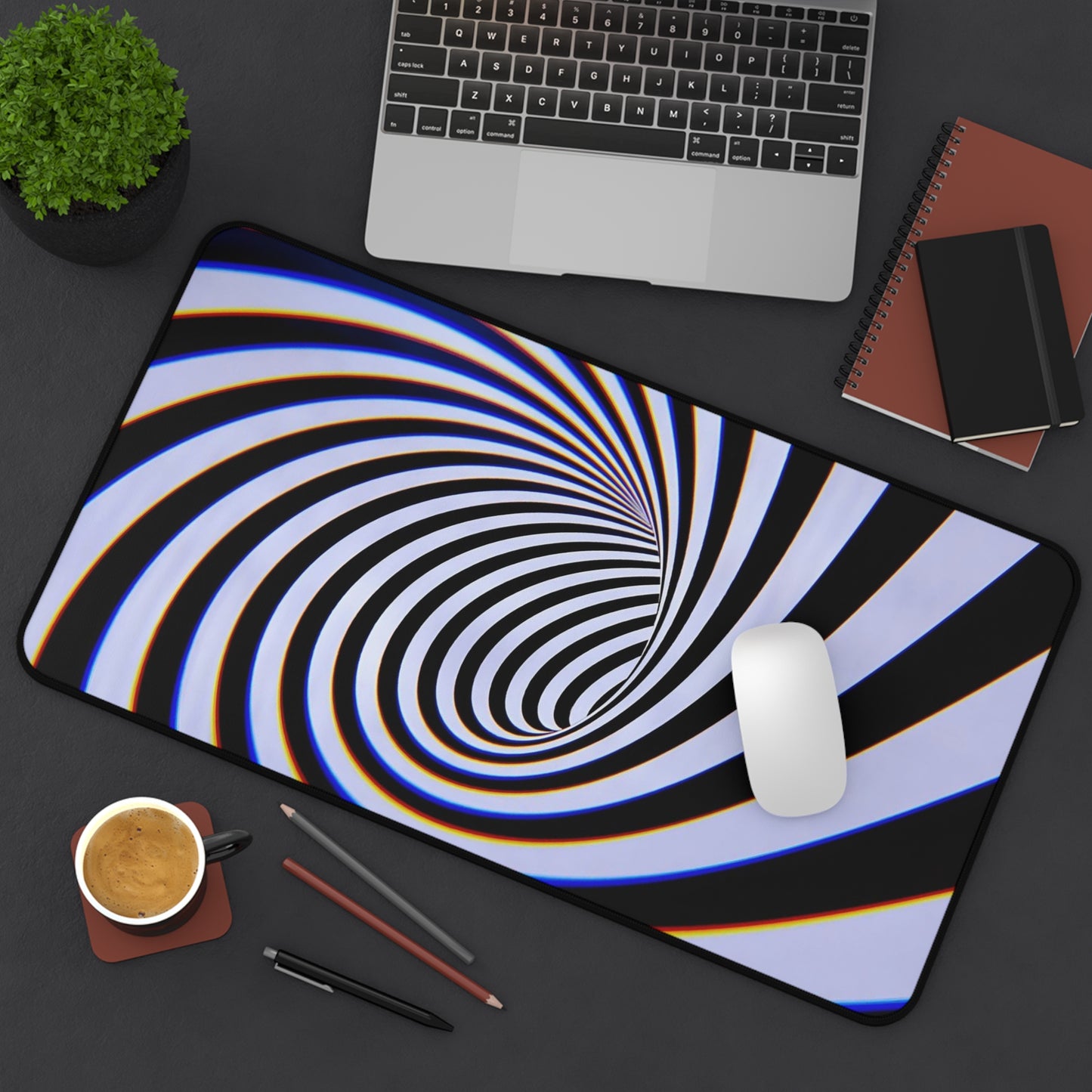 Hypnotic Black White Spiral Desk Mat | Optical Illusion Mousepad