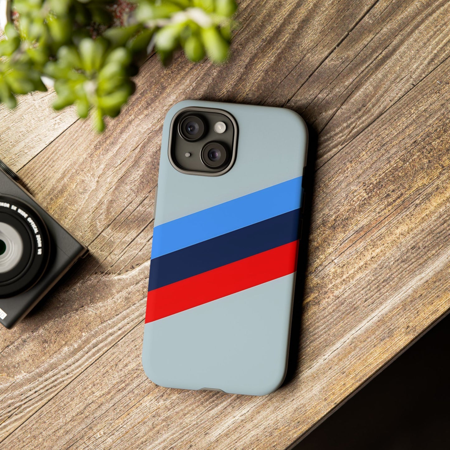 Gray Tough Case For iPhone, Samsung Galaxy and Google Pixel, Blue & Red Stripe