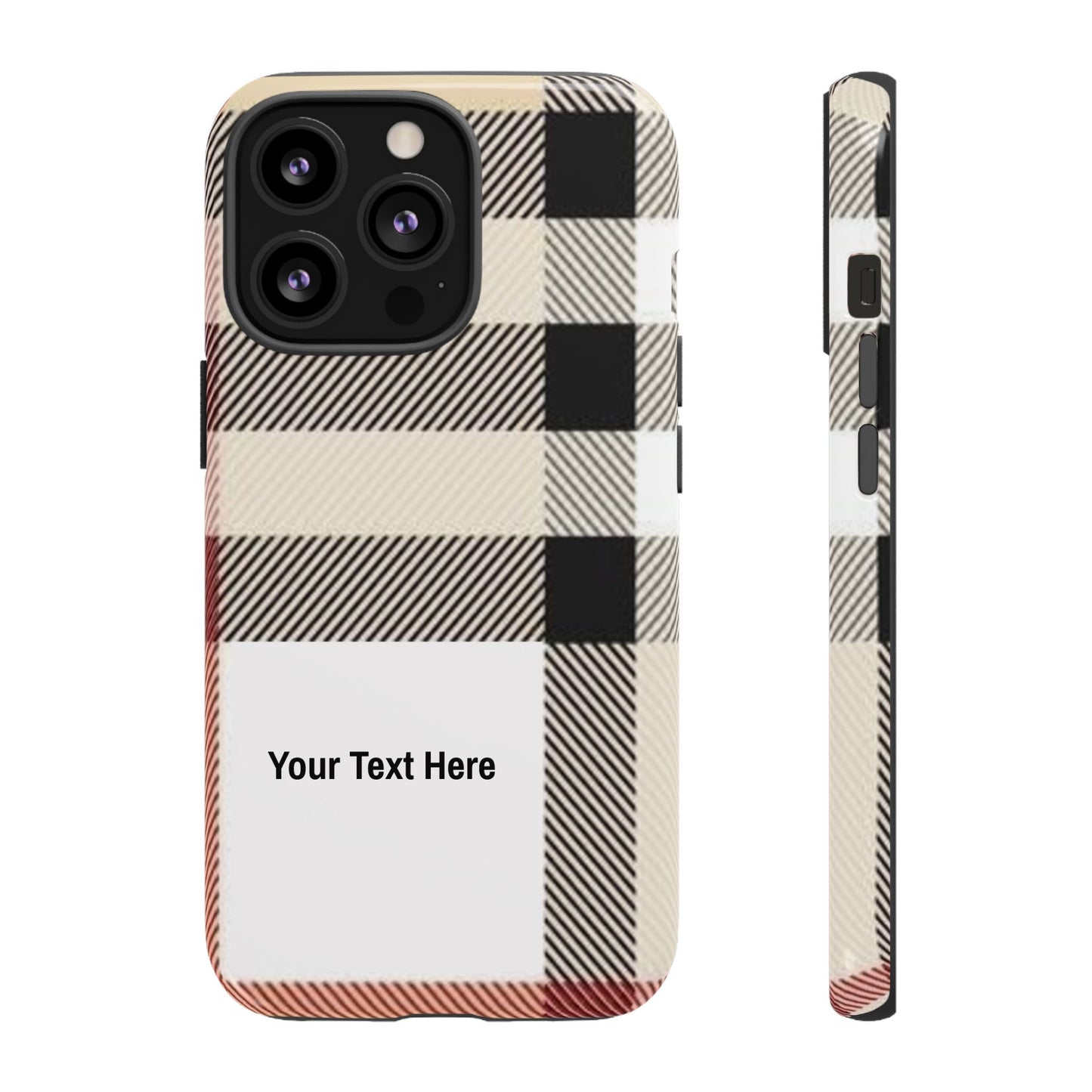 Beige Plaid Personalized Name/Initial Tough Cases For iPhones, Galaxy And Google Pixel