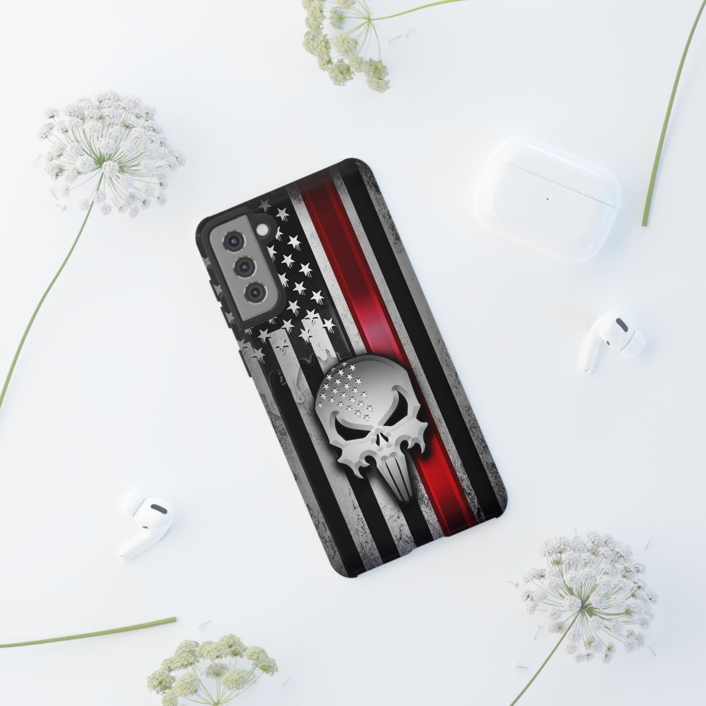 Tough Cases For iPhone, Galaxy and Pixel,  Thin Red Line, Jake Skull Design