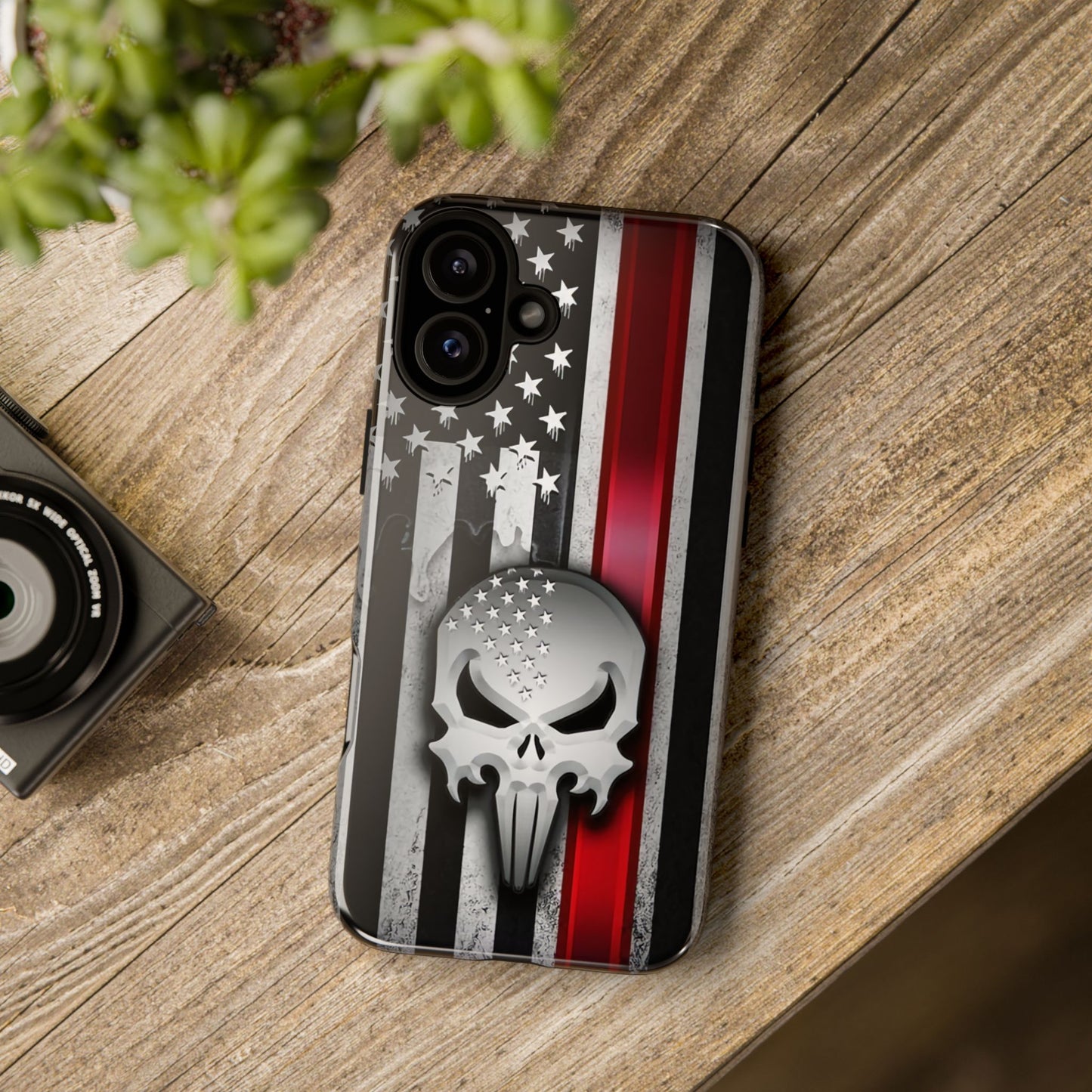 Tough Cases For iPhone, Galaxy and Pixel,  Thin Red Line, Jake Skull Design