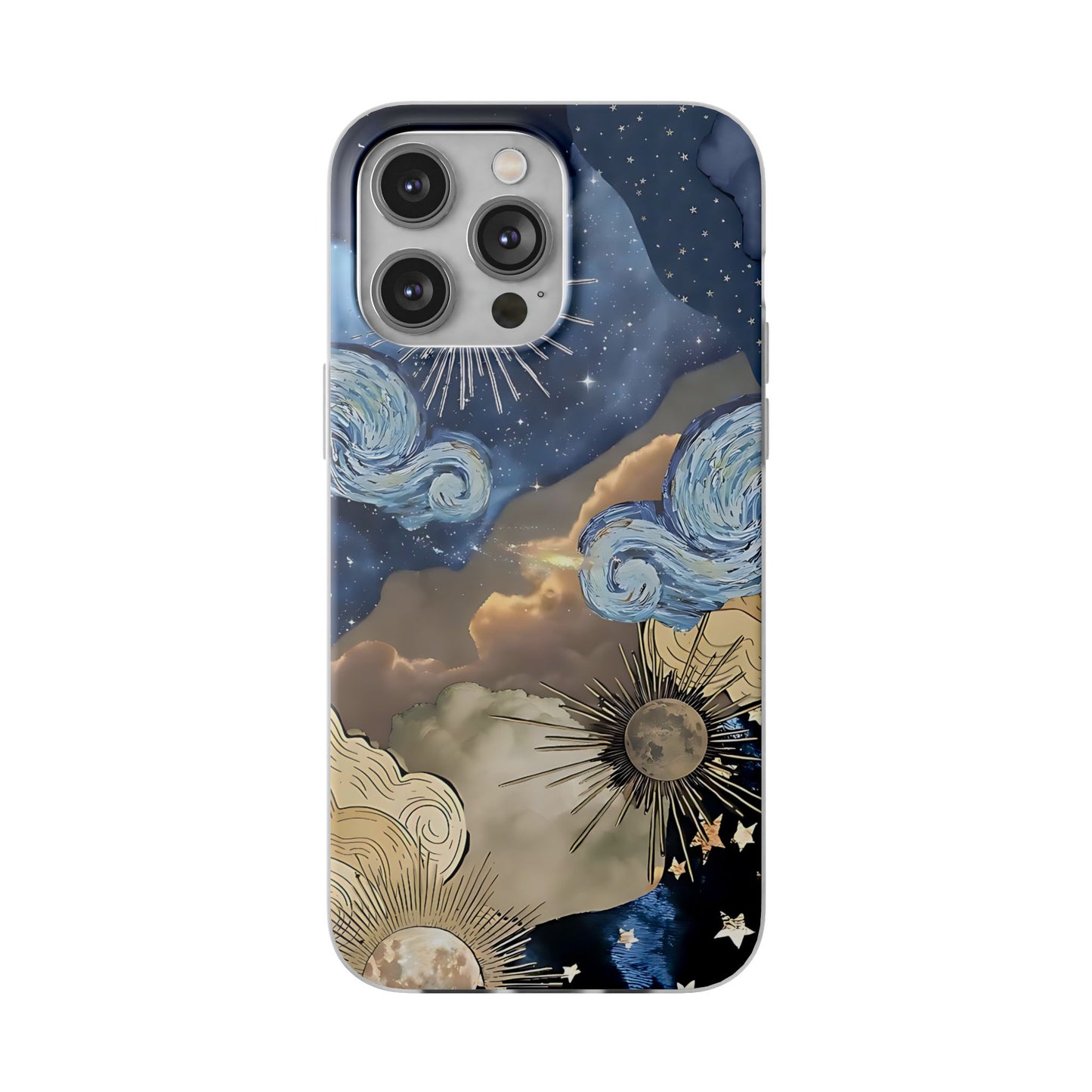 Celestial Flexi Case, Boho Phone Cover, Galaxy Protection, Starry Night Design,