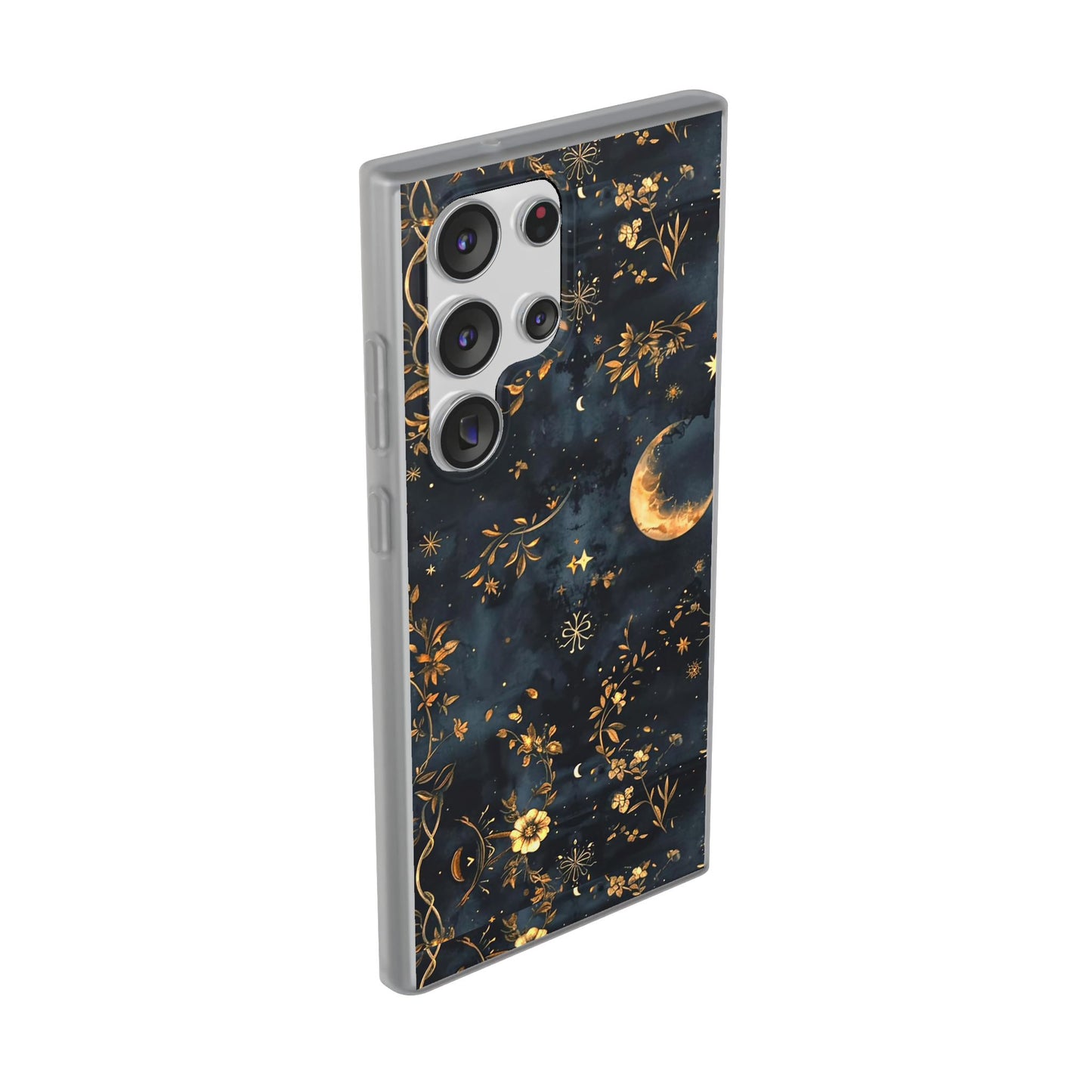 Moon And Flowers On Navy TPU Flexi Cases For iPhones and Samsung Galaxy