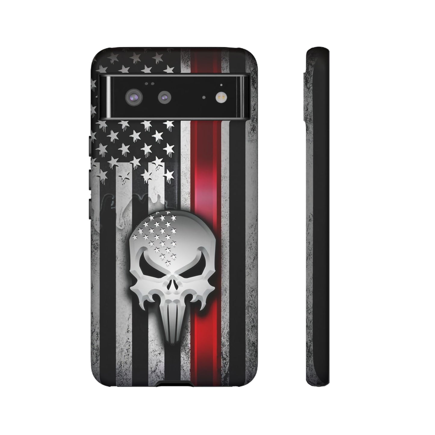 Tough Cases For iPhone, Galaxy and Pixel,  Thin Red Line, Jake Skull Design