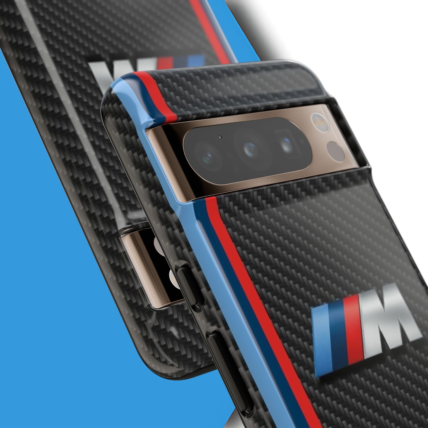 Phone Case - Black Tough Case for iPhones, Galaxy, Pixel, Blue And Red Stripes, BMW M Series