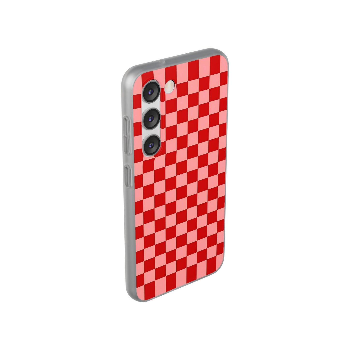 Red Checkerboard TPU Soft Flexi Phone Case — Retro Red & Pink Plaid Protective Cover