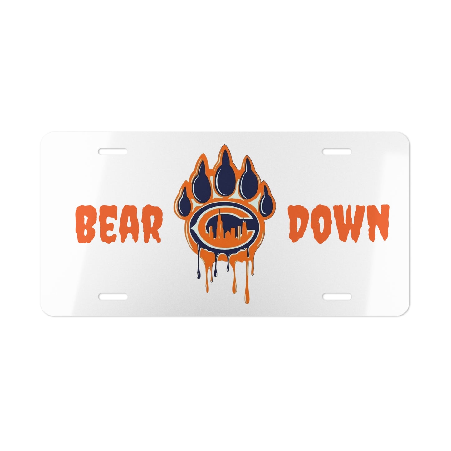 Chicago "Bear Down" Front Vanity License Plate Bear Claw Art, Football Gift