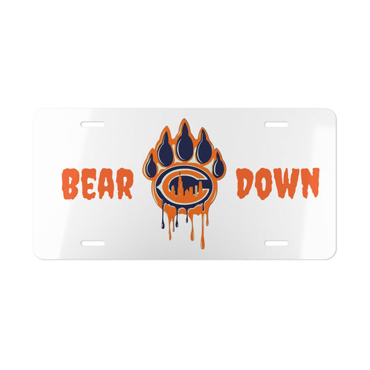 Chicago "Bear Down" Front Vanity License Plate Bear Claw Art, Football Gift