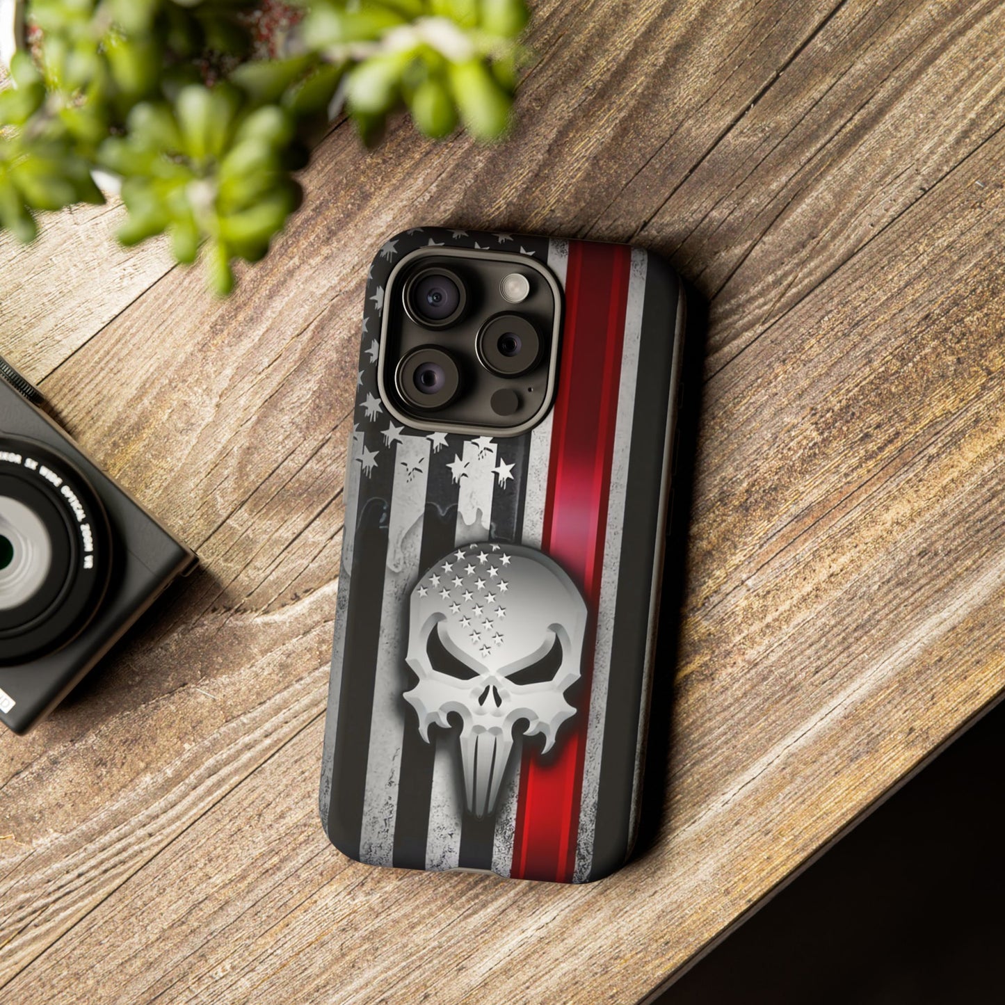 Tough Cases For iPhone, Galaxy and Pixel,  Thin Red Line, Jake Skull Design