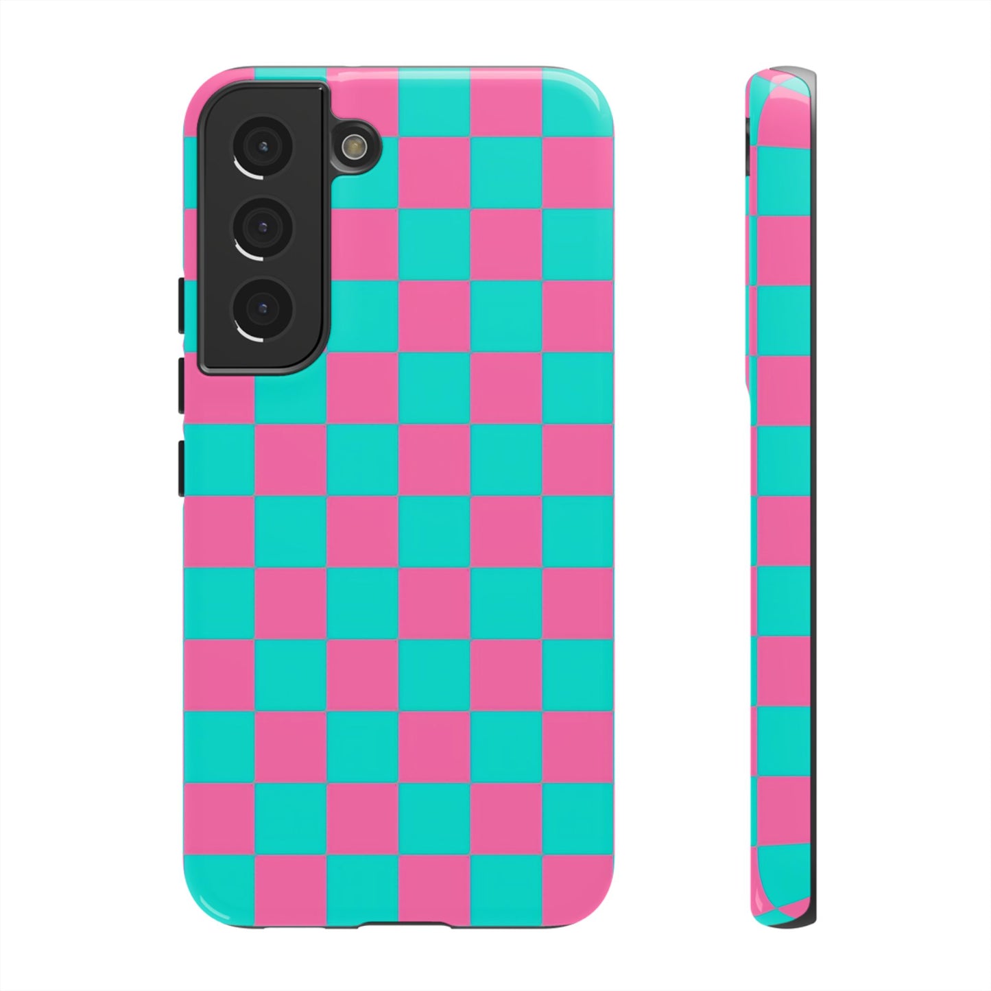 Hot Pink And Teal Checker Pattern Tough Case for iPhone, Galaxy Phones and Google Pixel