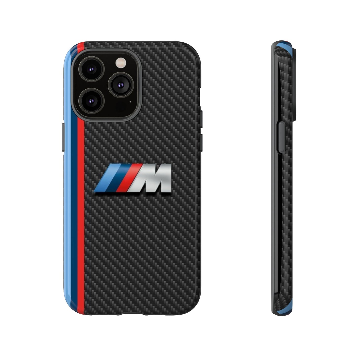 Phone Case - Black Tough Case for iPhones, Galaxy, Pixel, Blue And Red Stripes, BMW M Series