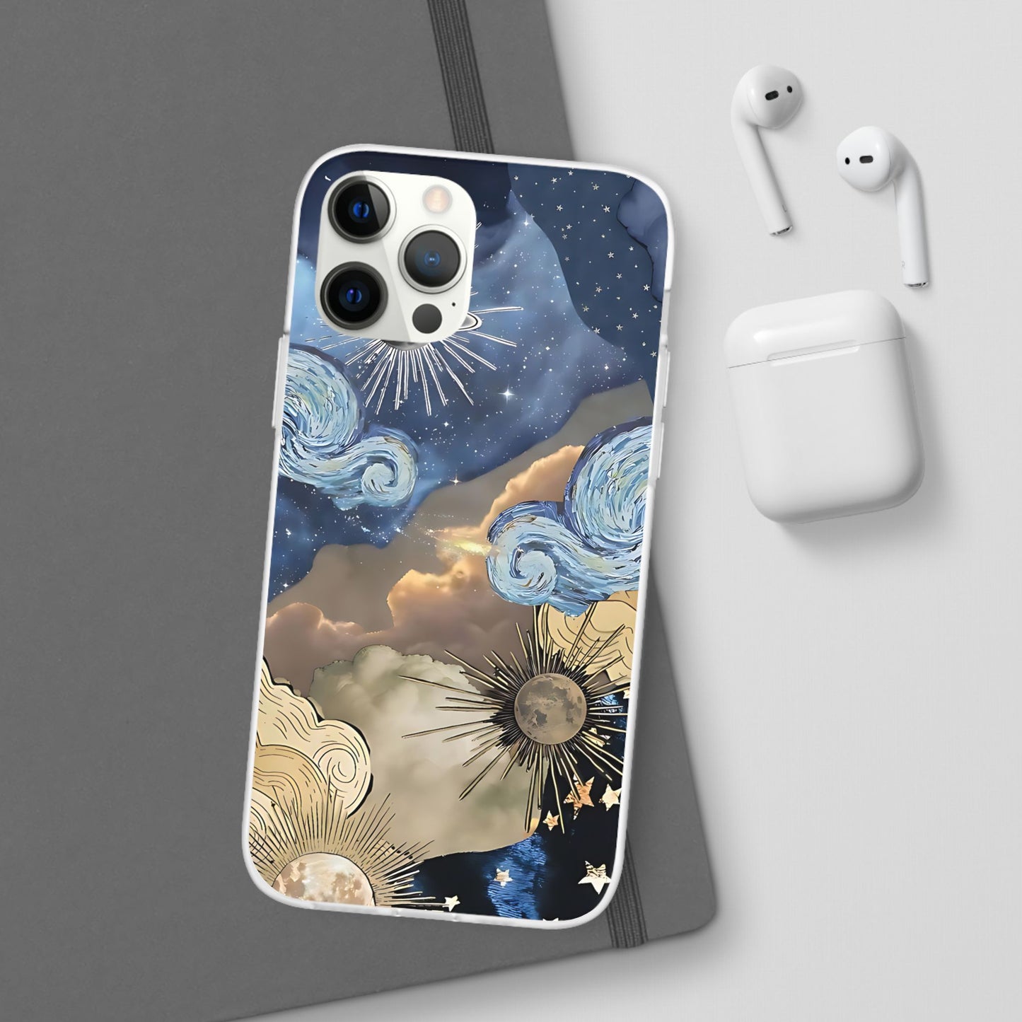 Celestial Flexi Case, Boho Phone Cover, Galaxy Protection, Starry Night Design,