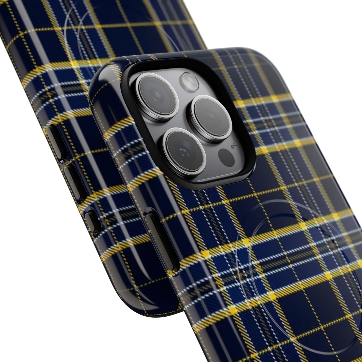Navy Yellow Plaid Phone Case Tough Magnetic Case | Plaid iPhone Cover