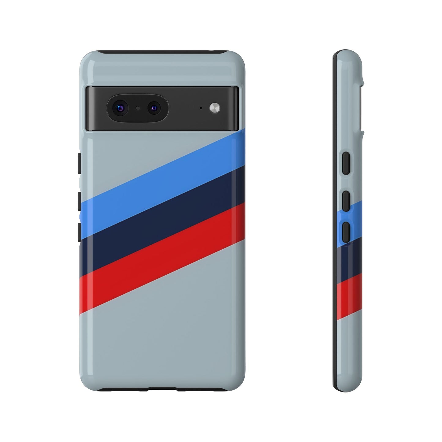 Gray Tough Case For iPhone, Samsung Galaxy and Google Pixel, Blue & Red Stripe