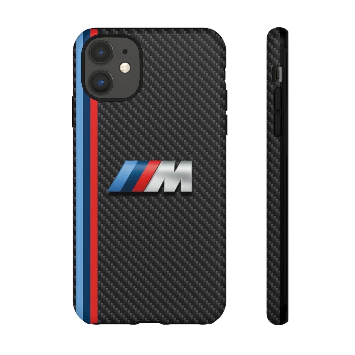 Phone Case - Black Tough Case for iPhones, Galaxy, Pixel, Blue And Red Stripes, BMW M Series