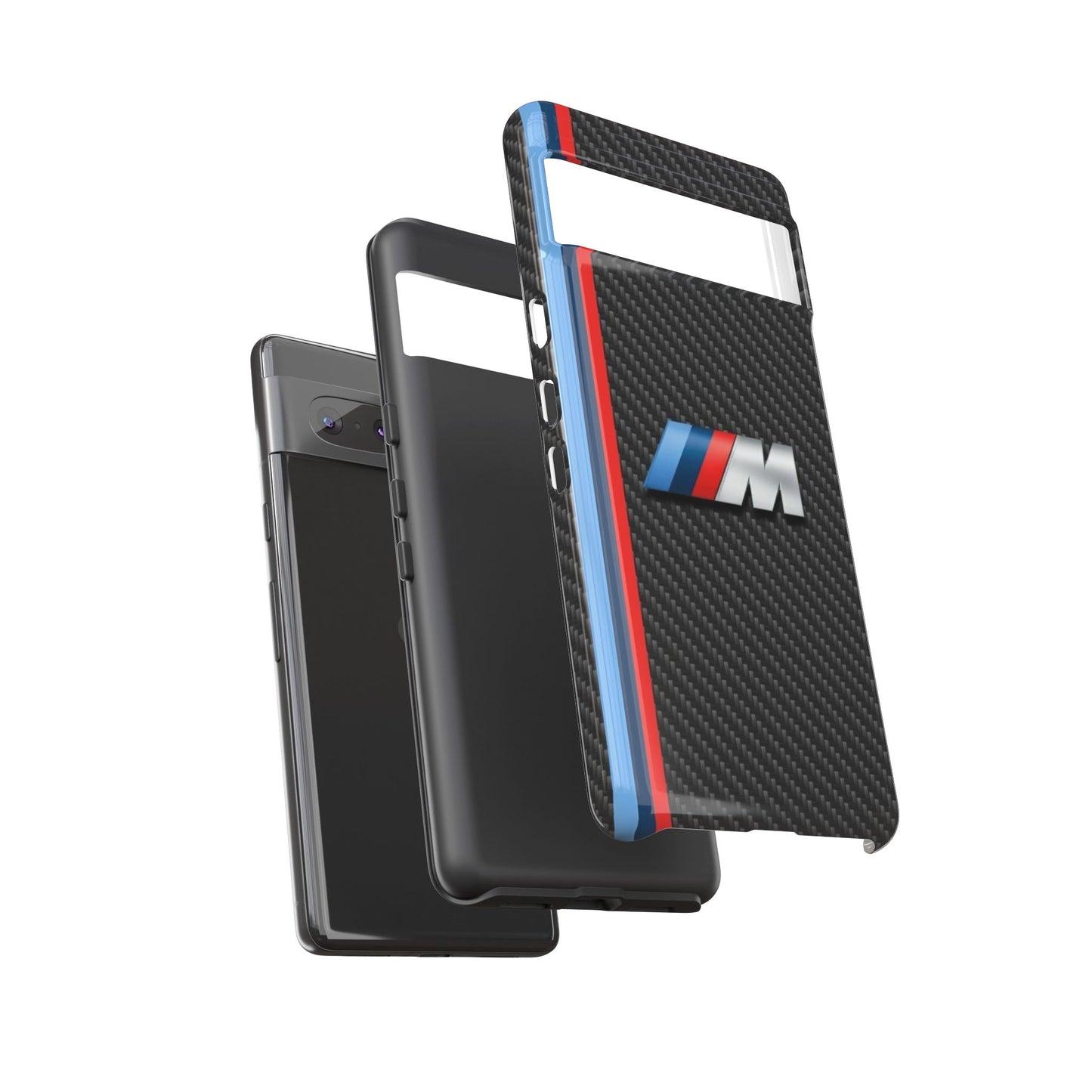 Phone Case - Black Tough Case for iPhones, Galaxy, Pixel, Blue And Red Stripes, BMW M Series