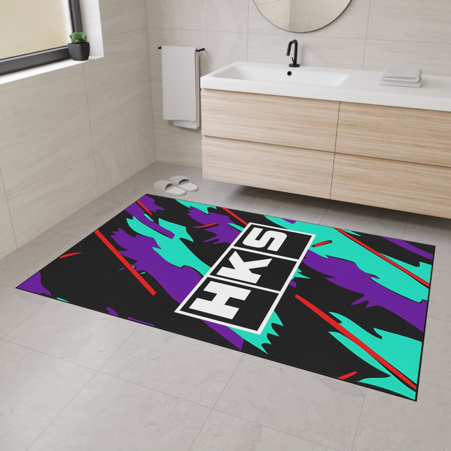 HKS Retro Camo Floor Mat | Teal Purple Racing Logo, 1990s JDM CAR Design
