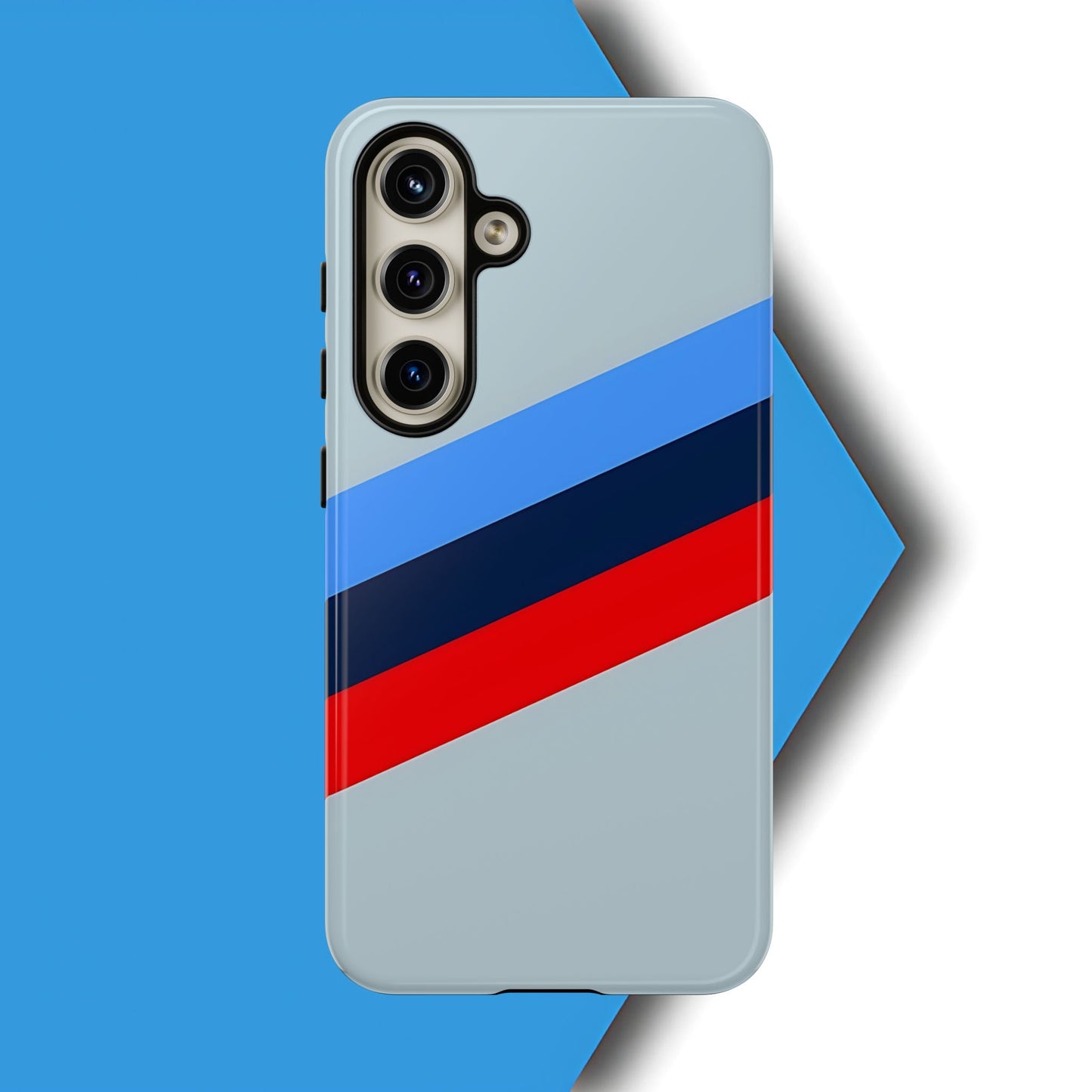 Gray Tough Case For iPhone, Samsung Galaxy and Google Pixel, Blue & Red Stripe