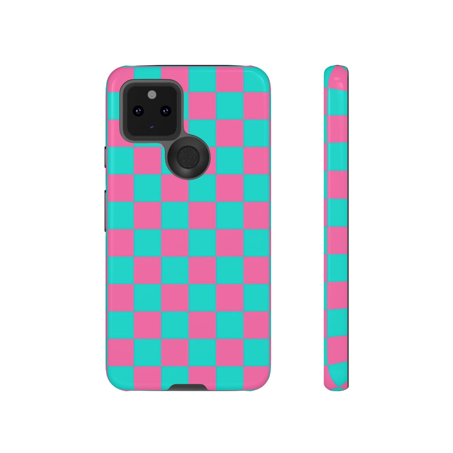 Hot Pink And Teal Checker Pattern Tough Case for iPhone, Galaxy Phones and Google Pixel