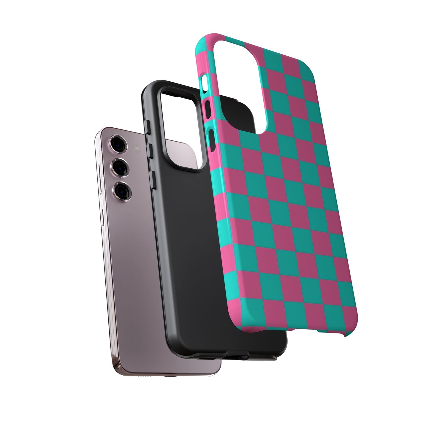 Hot Pink And Teal Checker Pattern Tough Case for iPhone, Galaxy Phones and Google Pixel