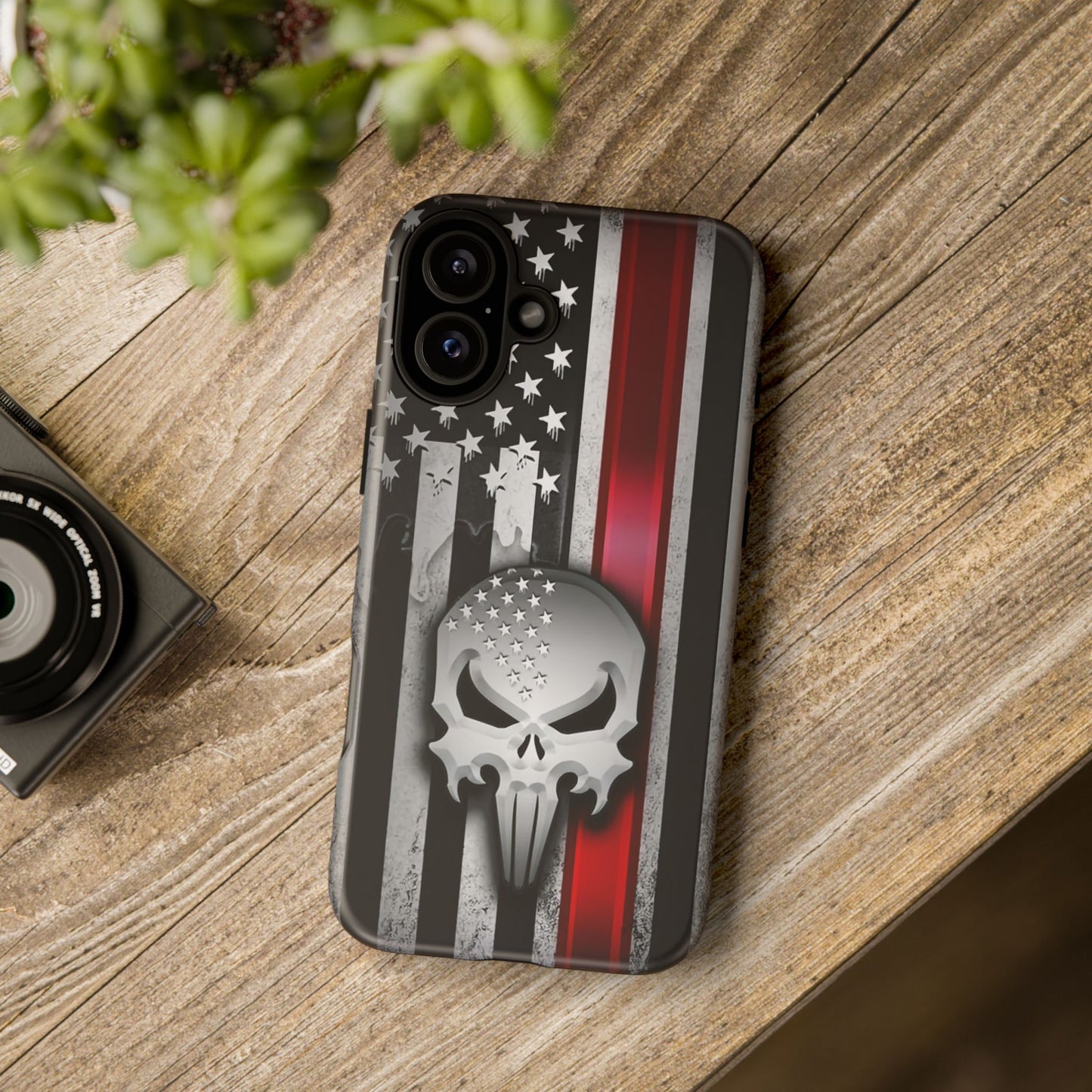 Tough Cases For iPhone, Galaxy and Pixel,  Thin Red Line, Jake Skull Design