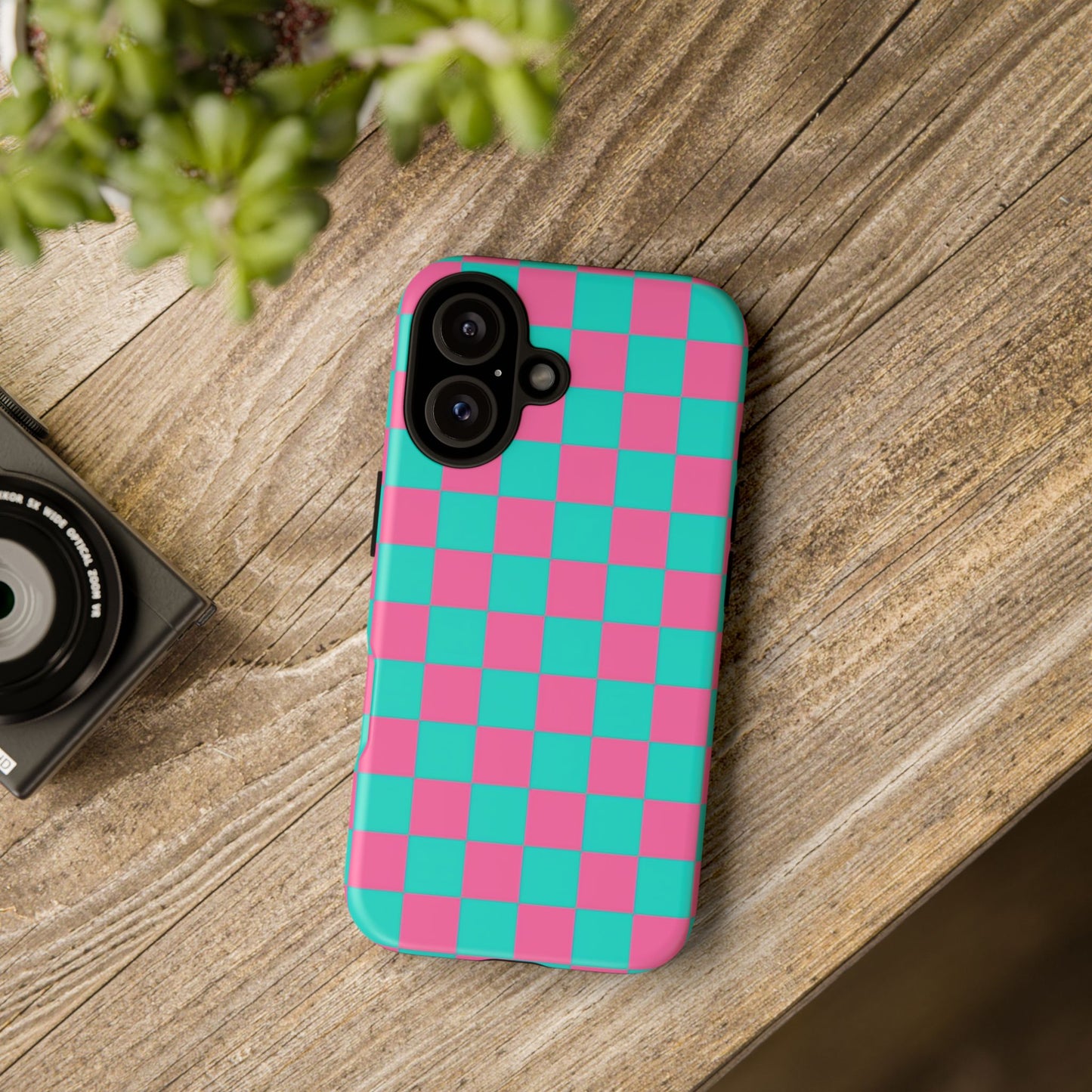 Hot Pink And Teal Checker Pattern Tough Case for iPhone, Galaxy Phones and Google Pixel