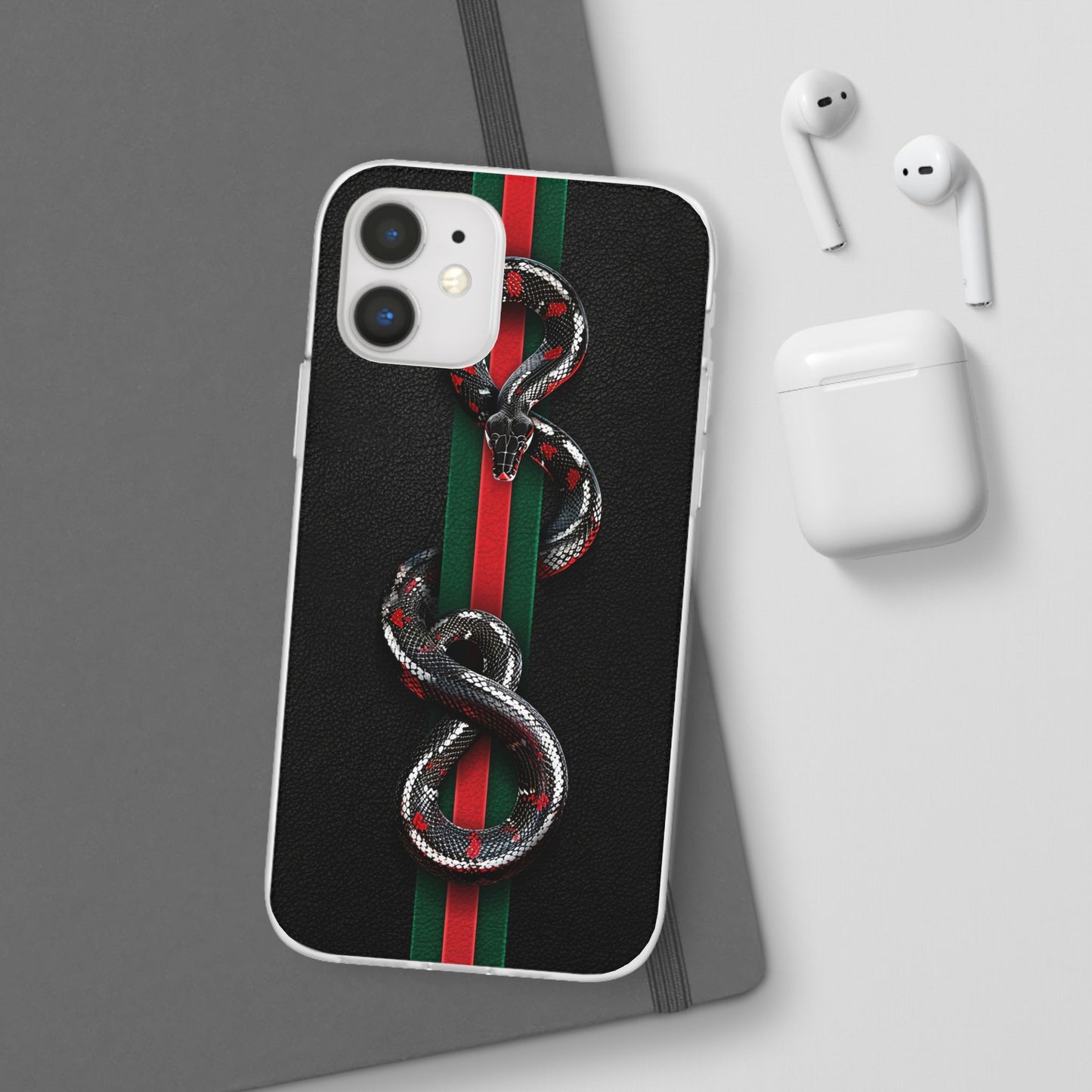 Green and Red Stripes Snake TPU Flexi Cases For iPhones And Samsung Galaxy