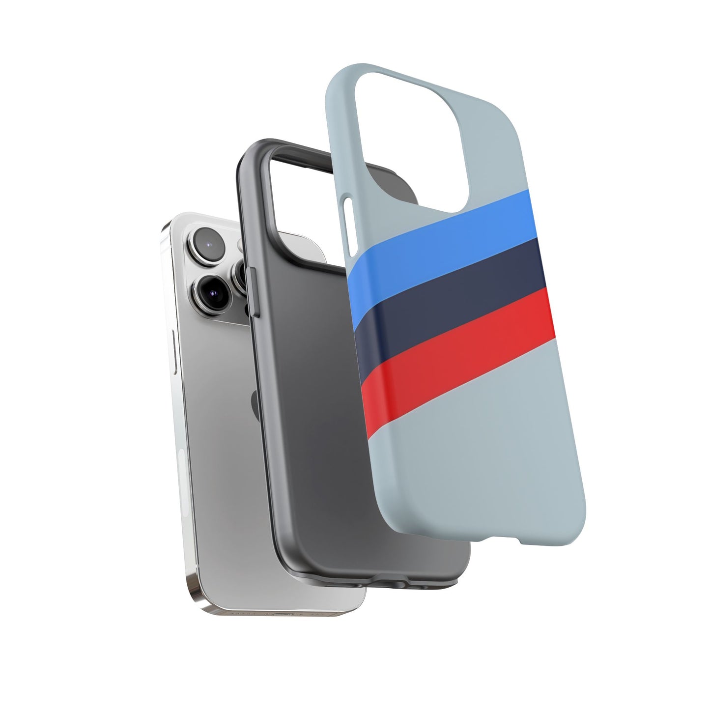 Gray Tough Case For iPhone, Samsung Galaxy and Google Pixel, Blue & Red Stripe