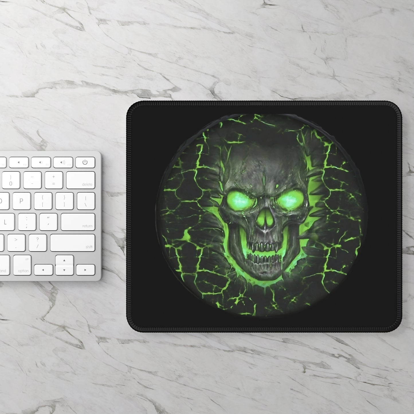 Green Skull Gaming Mouse Pad with Ghastly Ghost Design, Gaming Desk Decor