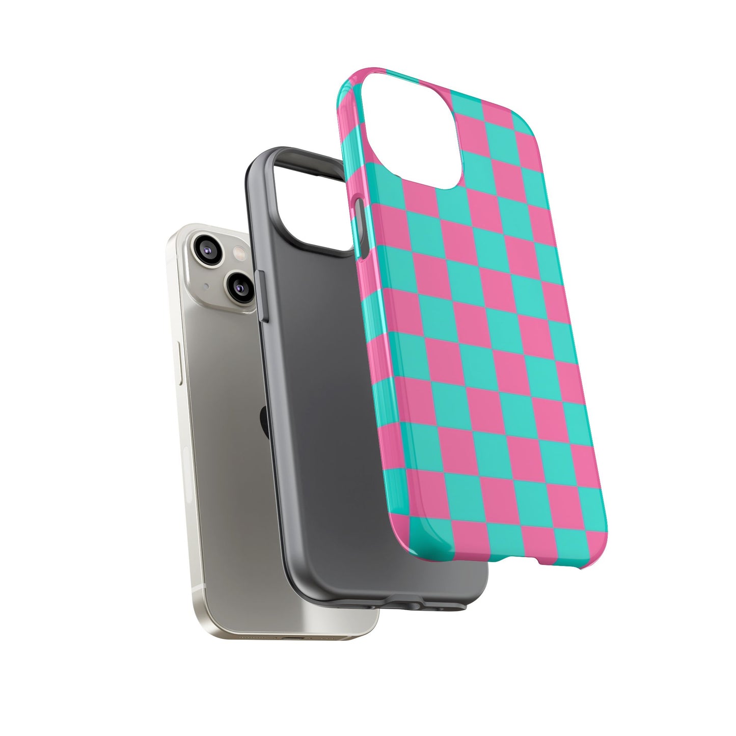 Hot Pink And Teal Checker Pattern Tough Case for iPhone, Galaxy Phones and Google Pixel