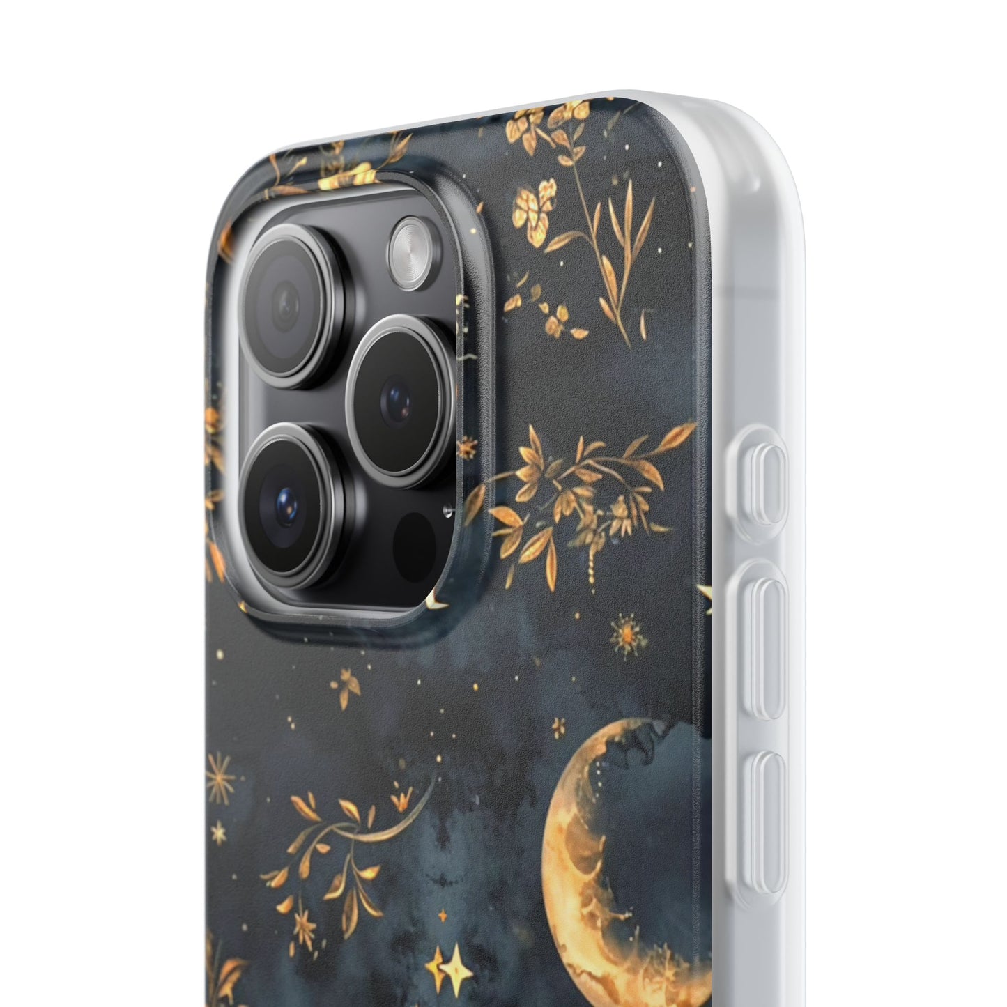 Moon And Flowers On Navy TPU Flexi Cases For iPhones and Samsung Galaxy