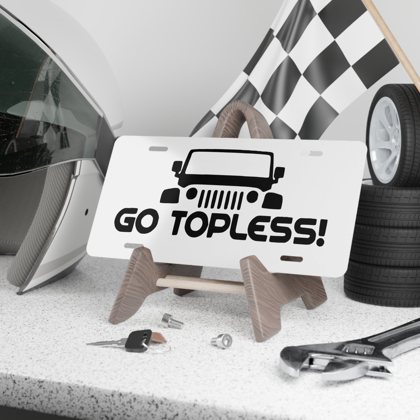 Go Topless Front Vanity License Plate, Jeep Off-roading Design Car Tag