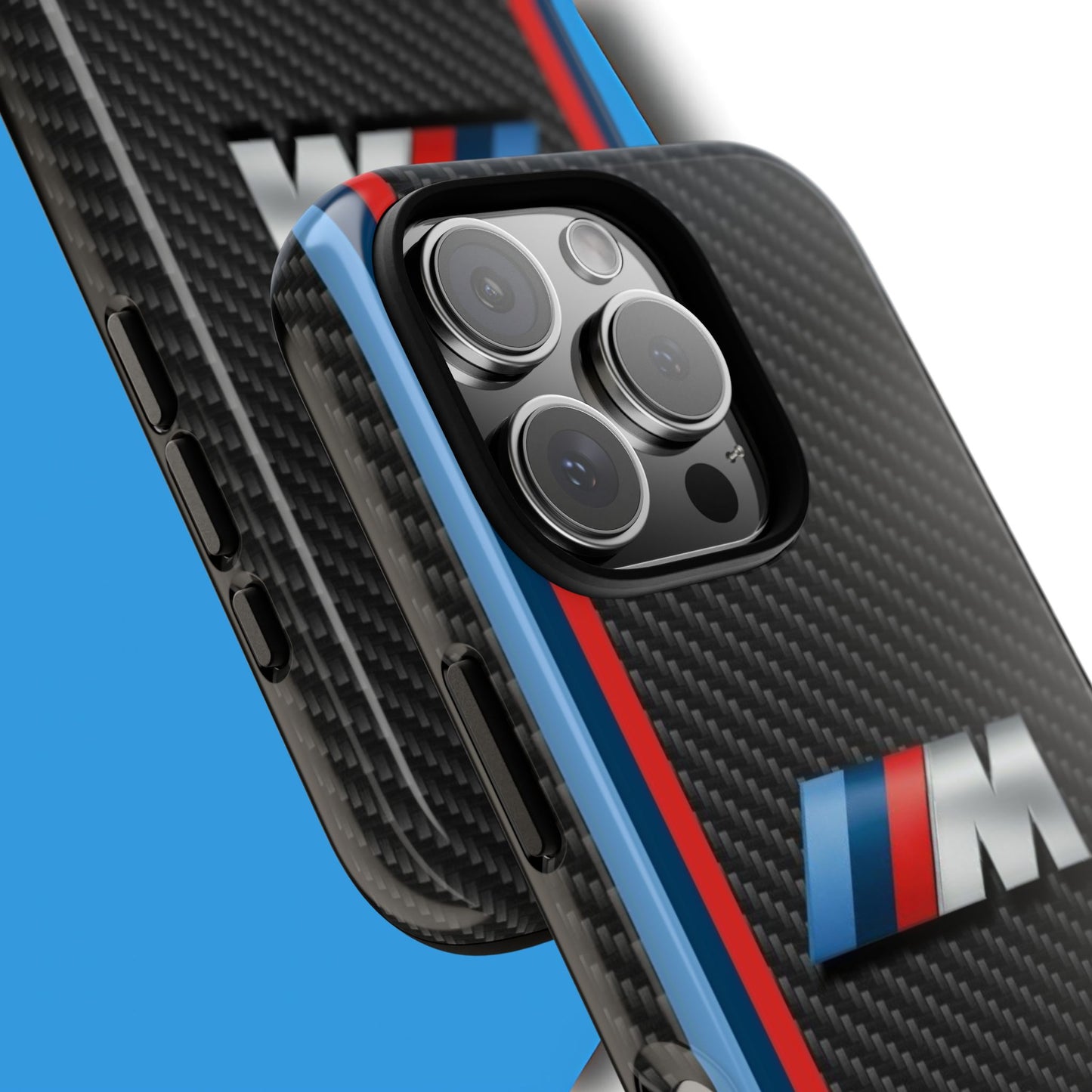 Phone Case - Black Tough Case for iPhones, Galaxy, Pixel, Blue And Red Stripes, BMW M Series