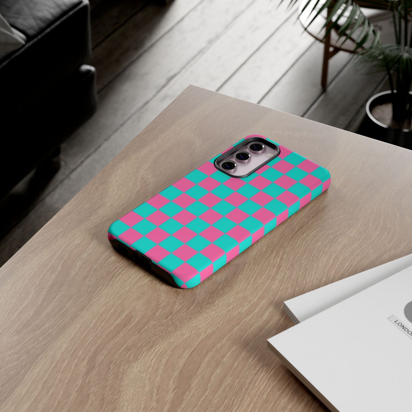 Hot Pink And Teal Checker Pattern Tough Case for iPhone, Galaxy Phones and Google Pixel