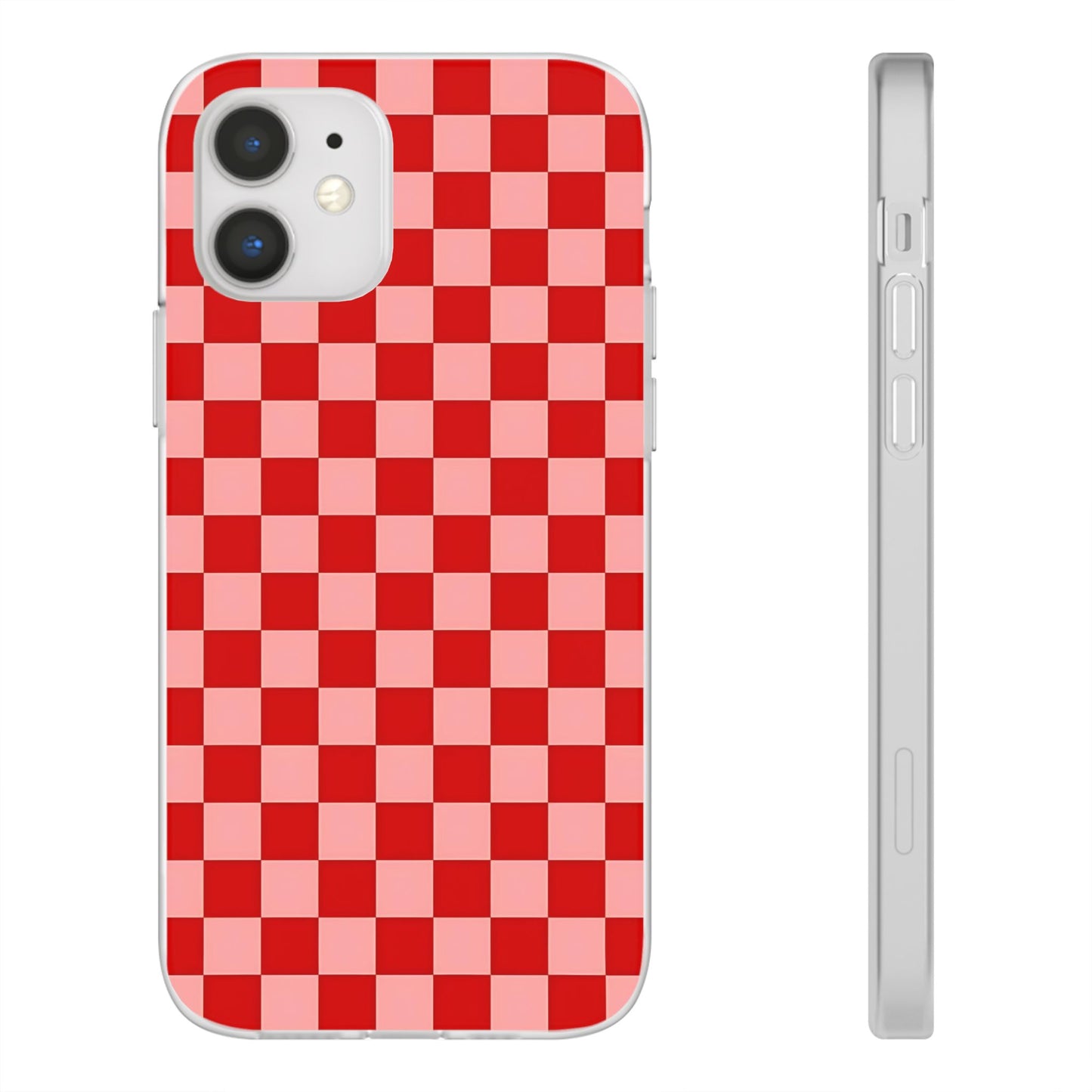 Red Checkerboard TPU Soft Flexi Phone Case — Retro Red & Pink Plaid Protective Cover