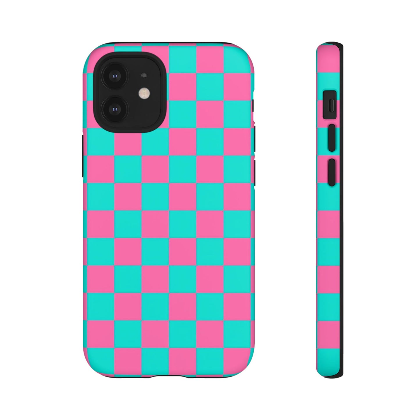 Hot Pink And Teal Checker Pattern Tough Case for iPhone, Galaxy Phones and Google Pixel