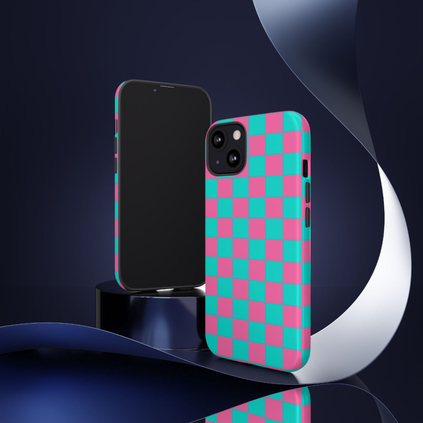 Hot Pink And Teal Checker Pattern Tough Case for iPhone, Galaxy Phones and Google Pixel