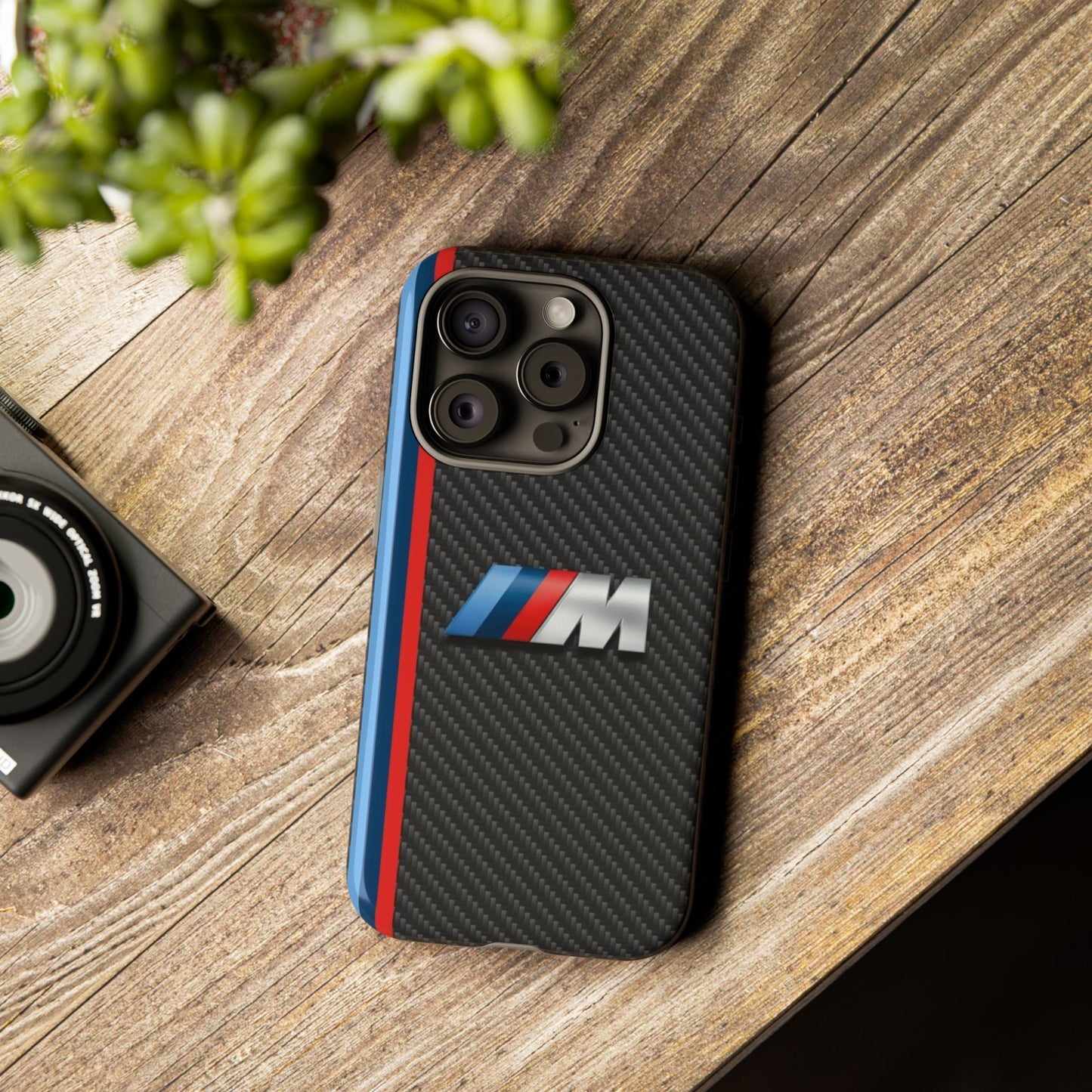 Phone Case - Black Tough Case for iPhones, Galaxy, Pixel, Blue And Red Stripes, BMW M Series