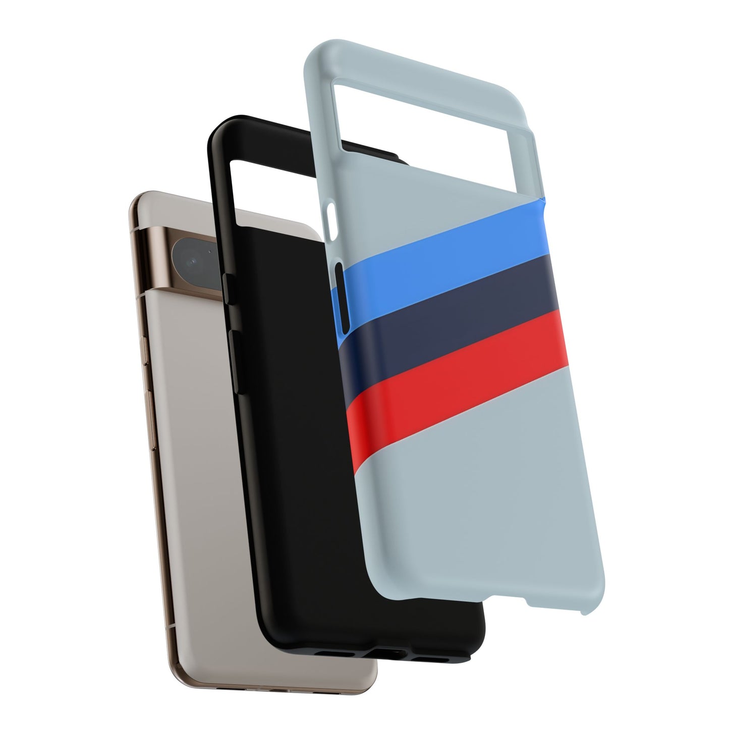 Gray Tough Case For iPhone, Samsung Galaxy and Google Pixel, Blue & Red Stripe