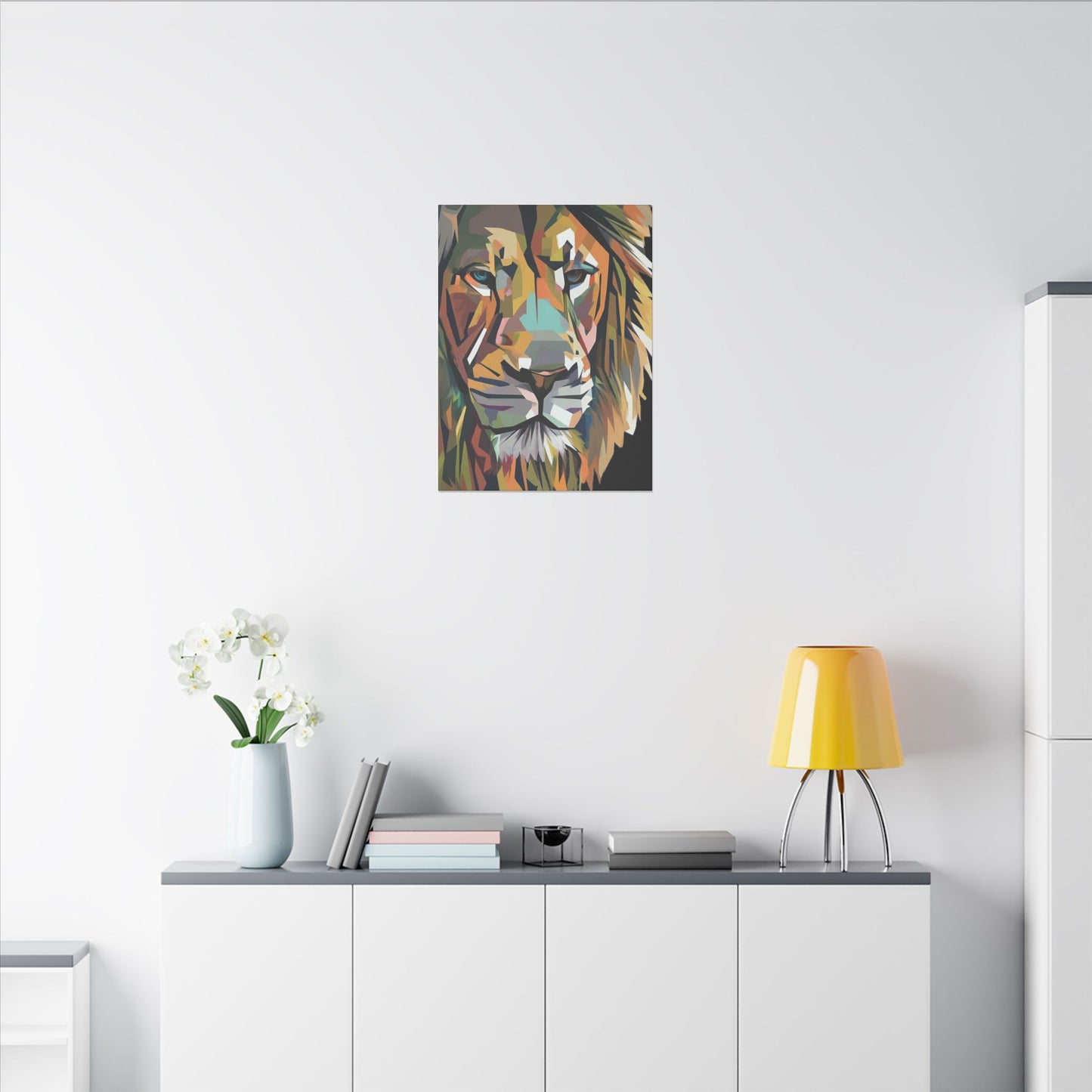 Geometric Lion Face Matte Canvas Print, Custom Wall Decor