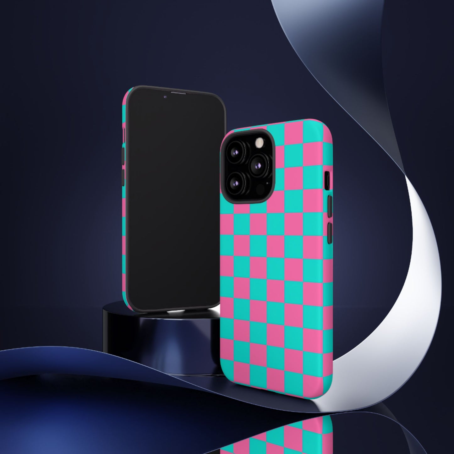 Hot Pink And Teal Checker Pattern Tough Case for iPhone, Galaxy Phones and Google Pixel