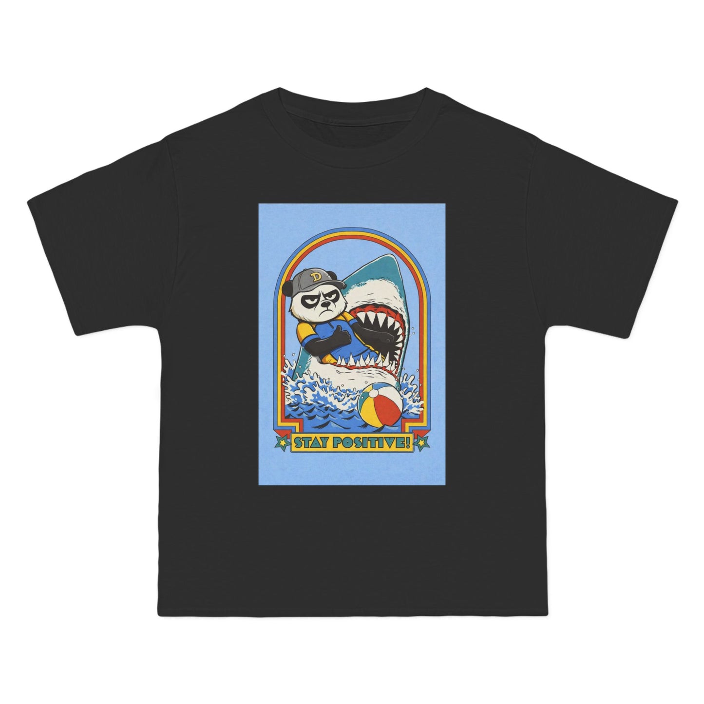 Stay Positive Bear & Shark, Surfer Cat Graphic T-Shirt | Retro Beach Vibes