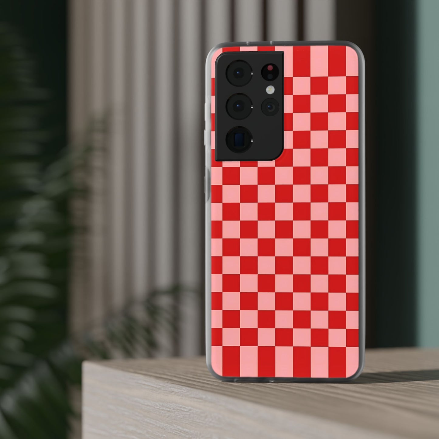 Red Checkerboard TPU Soft Flexi Phone Case — Retro Red & Pink Plaid Protective Cover